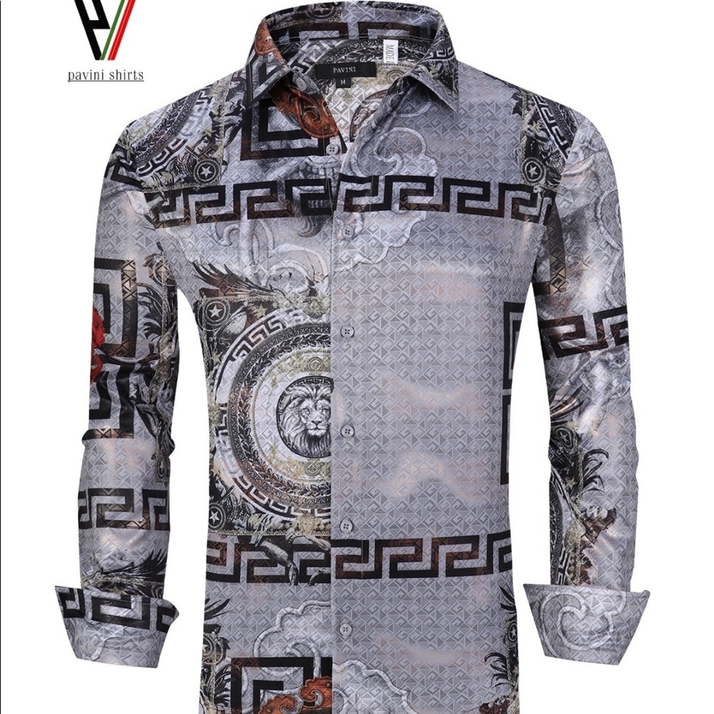 Men’s Gray Pavini Button Up Long Sleeve Shirt